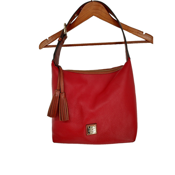 Dooney & Bourke Red Paige Sac Large Shoulder Bag Pebble Grain Leather Tassels - Picture 1 of 16